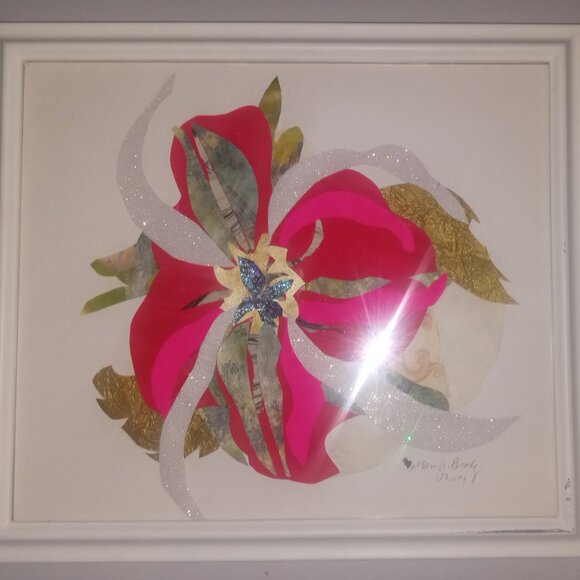 Paper Collage Flower .Style Frame Autographed and dated
